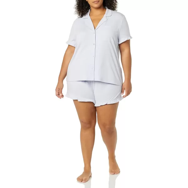 Amazon Essentials Womens Cotton Modal Piped Notch Collar Pajama Set Available in Plus SizePale Blue