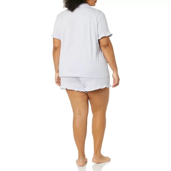 Amazon Essentials Womens Cotton Modal Piped Notch Collar Pajama Set Available in Plus SizePale Blue