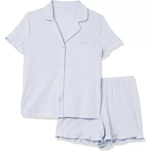 Amazon Essentials Womens Cotton Modal Piped Notch Collar Pajama Set Available in Plus SizePale Blue