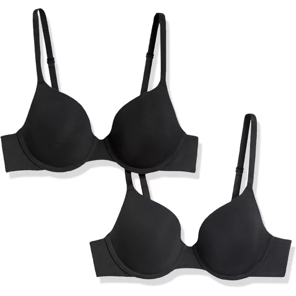 Amazon Essentials Womens Cotton Underwire TShirt Bra Pack of 2Black