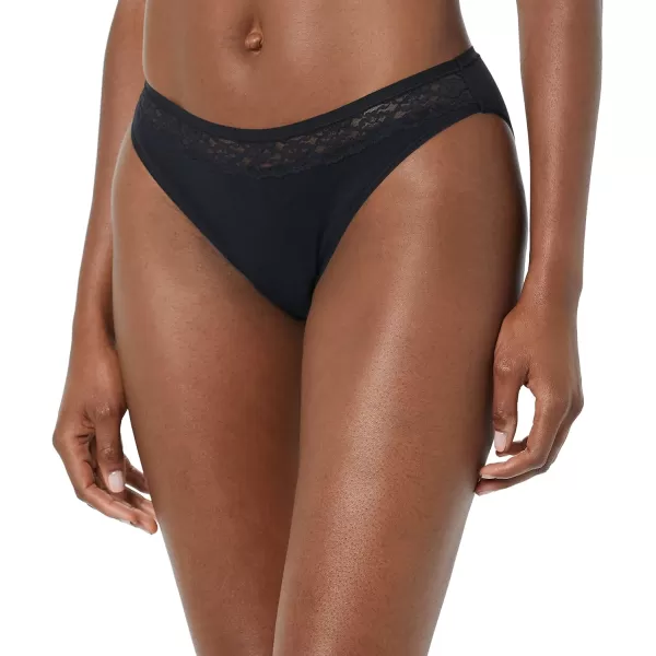 Amazon Essentials Womens Cotton and Lace Bikini Underwear Pack of 4Black