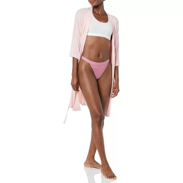 Amazon Essentials Womens Cotton and Lace Thong Underwear Pack of 4Bright WhitePale PinkMauve