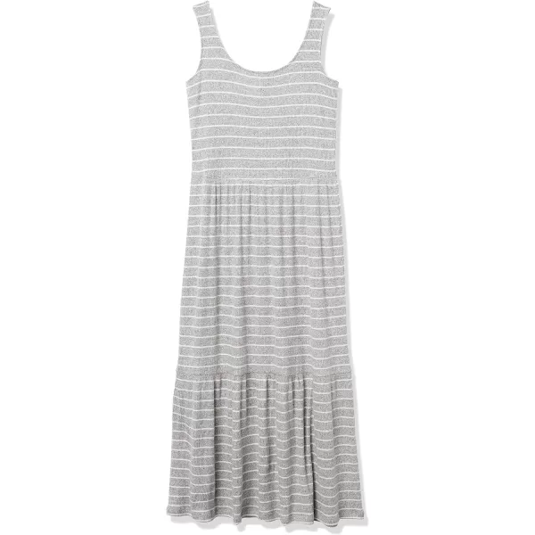 Amazon Essentials Womens Cozy Knit Rib Sleeveless Tiered Maxi Dress Previously Daily RitualGrey Heather White Stripe