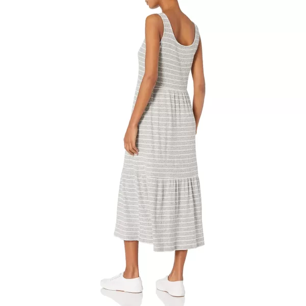 Amazon Essentials Womens Cozy Knit Rib Sleeveless Tiered Maxi Dress Previously Daily RitualGrey Heather White Stripe