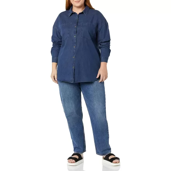 Amazon Essentials Womens Denim Oversize TwoPocket Tunic Shirt Previously GoodthreadsIndigo