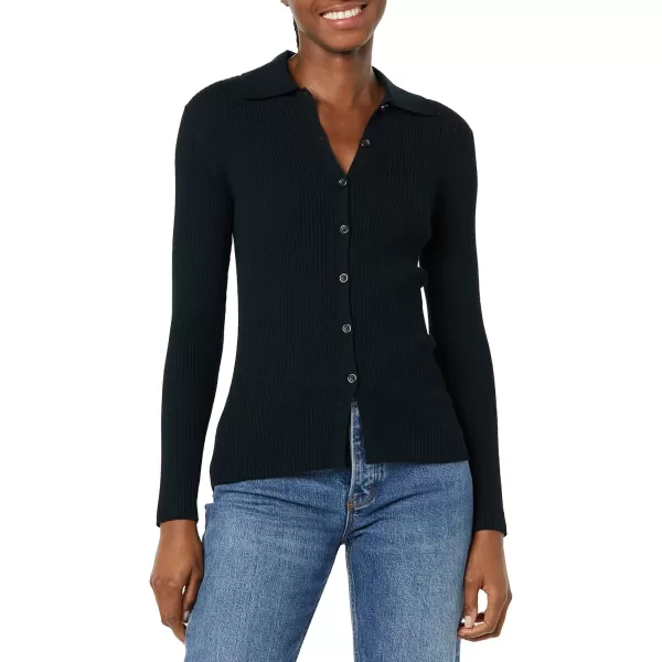 Amazon Essentials Womens Fine Gauge Stretch Polo Ribbed Cardigan Previously Daily RitualBlack