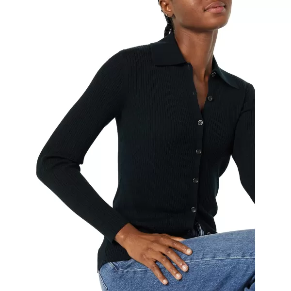 Amazon Essentials Womens Fine Gauge Stretch Polo Ribbed Cardigan Previously Daily RitualBlack