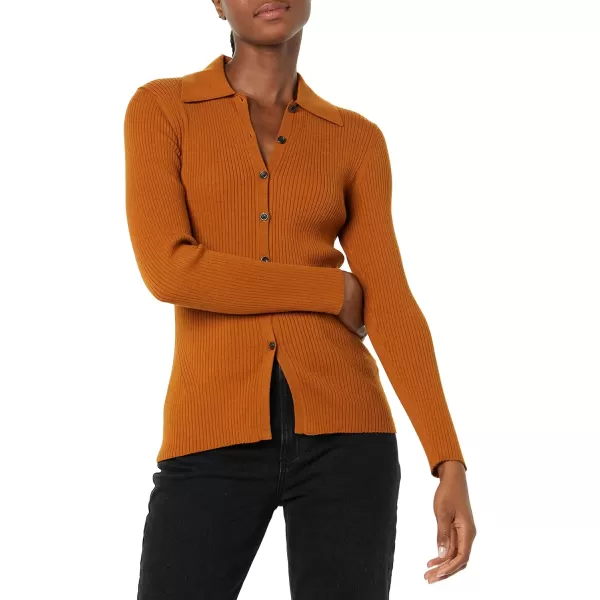 Amazon Essentials Womens Fine Gauge Stretch Polo Ribbed Cardigan Previously Daily RitualDark Caramel