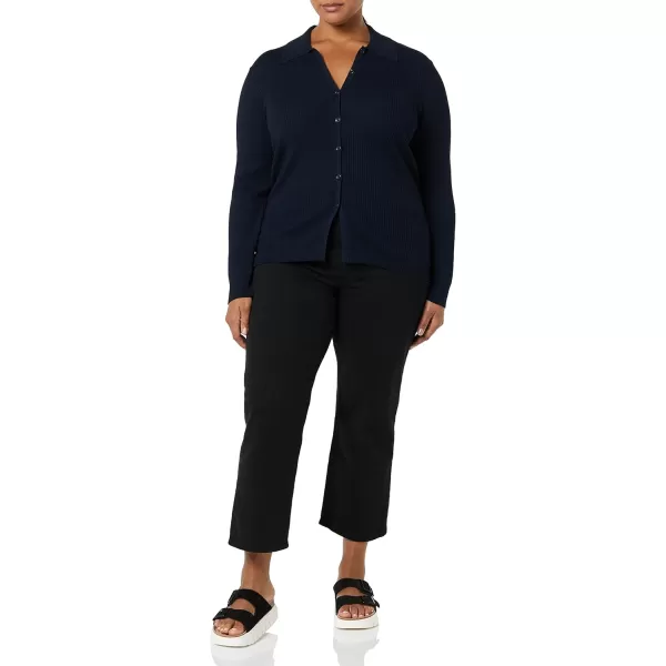 Amazon Essentials Womens Fine Gauge Stretch Polo Ribbed Cardigan Previously Daily RitualNavy