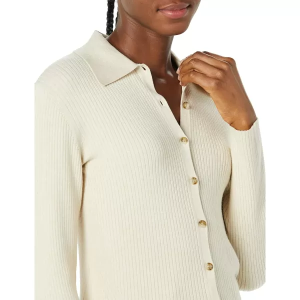 Amazon Essentials Womens Fine Gauge Stretch Polo Ribbed Cardigan Previously Daily RitualSand Heather