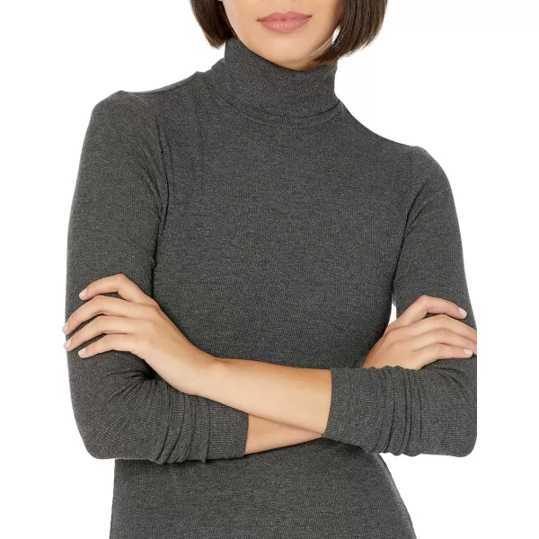 Amazon Essentials Womens Fine Rib LongSleeve Turtleneck Midi Dress Previously Daily RitualCharcoal Heather