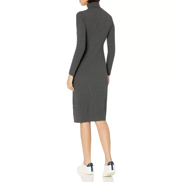 Amazon Essentials Womens Fine Rib LongSleeve Turtleneck Midi Dress Previously Daily RitualCharcoal Heather