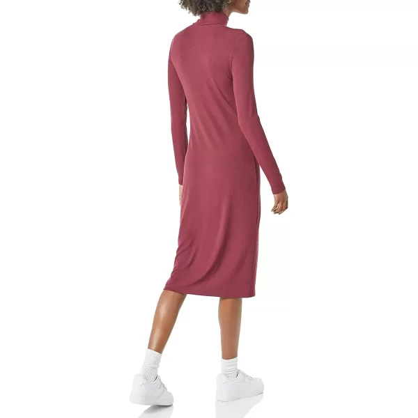 Amazon Essentials Womens Fine Rib LongSleeve Turtleneck Midi Dress Previously Daily RitualDark Burgundy