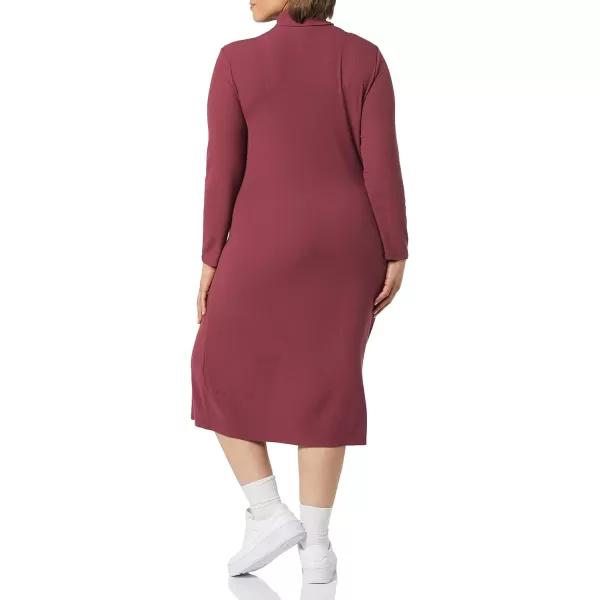 Amazon Essentials Womens Fine Rib LongSleeve Turtleneck Midi Dress Previously Daily RitualDark Burgundy