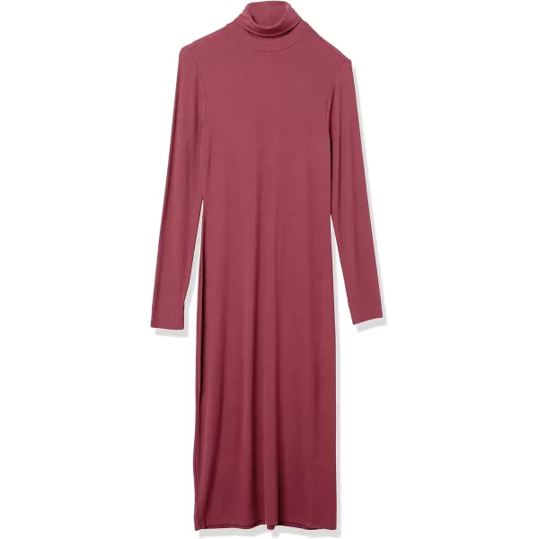 Amazon Essentials Womens Fine Rib LongSleeve Turtleneck Midi Dress Previously Daily RitualDark Burgundy