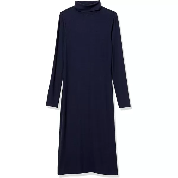 Amazon Essentials Womens Fine Rib LongSleeve Turtleneck Midi Dress Previously Daily RitualNavy