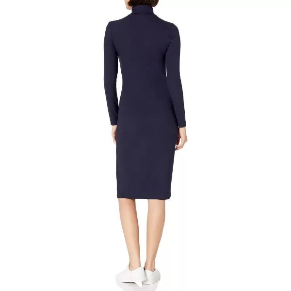 Amazon Essentials Womens Fine Rib LongSleeve Turtleneck Midi Dress Previously Daily RitualNavy