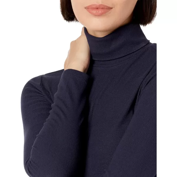 Amazon Essentials Womens Fine Rib LongSleeve Turtleneck Midi Dress Previously Daily RitualNavy