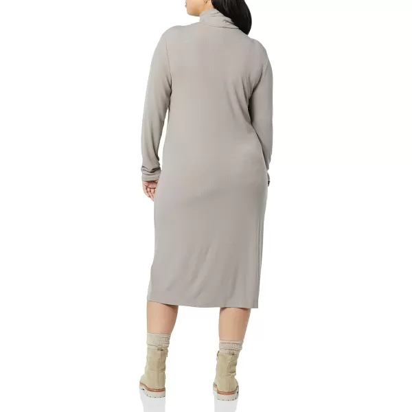 Amazon Essentials Womens Fine Rib LongSleeve Turtleneck Midi Dress Previously Daily RitualSmokey Grey