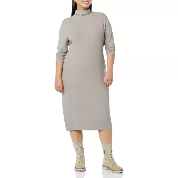 Amazon Essentials Womens Fine Rib LongSleeve Turtleneck Midi Dress Previously Daily RitualSmokey Grey