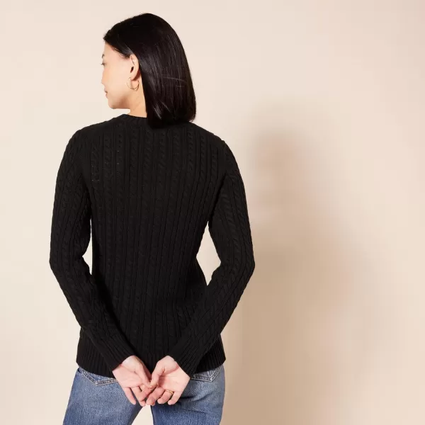 Amazon Essentials Womens Fisherman Cable LongSleeve Crewneck Sweater Available in Plus SizeBlack