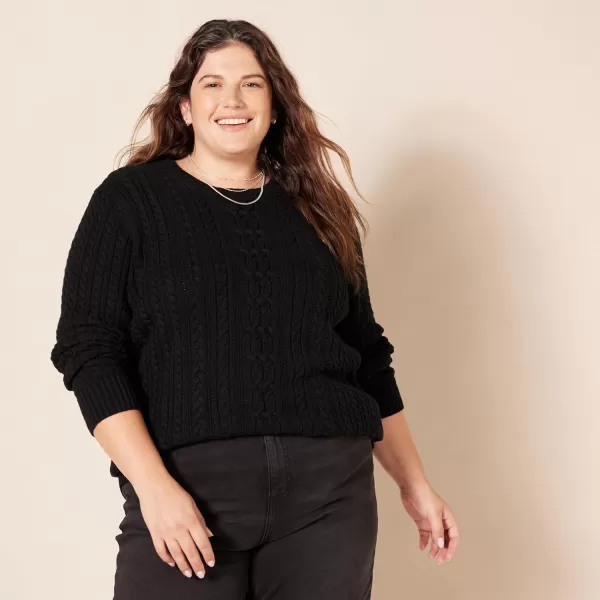 Amazon Essentials Womens Fisherman Cable LongSleeve Crewneck Sweater Available in Plus SizeBlack