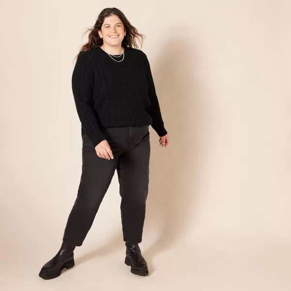 Amazon Essentials Womens Fisherman Cable LongSleeve Crewneck Sweater Available in Plus SizeBlack