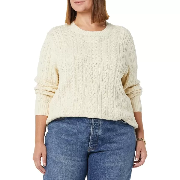 Amazon Essentials Womens Fisherman Cable LongSleeve Crewneck Sweater Available in Plus SizeCream