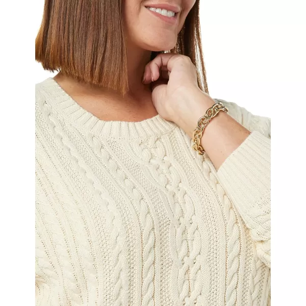 Amazon Essentials Womens Fisherman Cable LongSleeve Crewneck Sweater Available in Plus SizeCream
