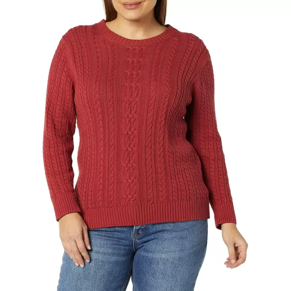 Amazon Essentials Womens Fisherman Cable LongSleeve Crewneck Sweater Available in Plus SizeDark Red