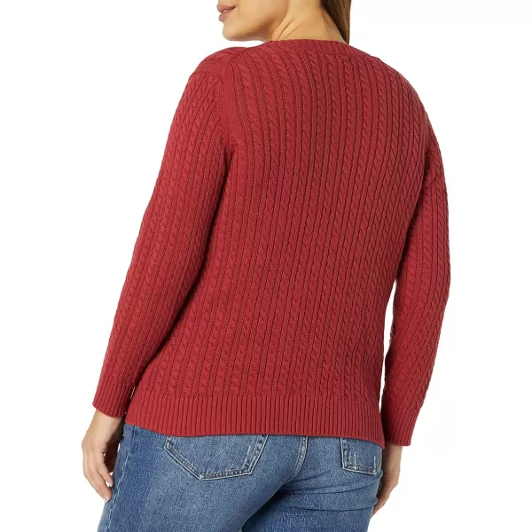 Amazon Essentials Womens Fisherman Cable LongSleeve Crewneck Sweater Available in Plus SizeDark Red