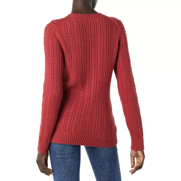 Amazon Essentials Womens Fisherman Cable LongSleeve Crewneck Sweater Available in Plus SizeDark Red