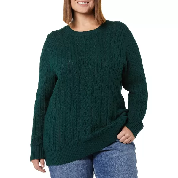 Amazon Essentials Womens Fisherman Cable LongSleeve Crewneck Sweater Available in Plus SizeDeep Green