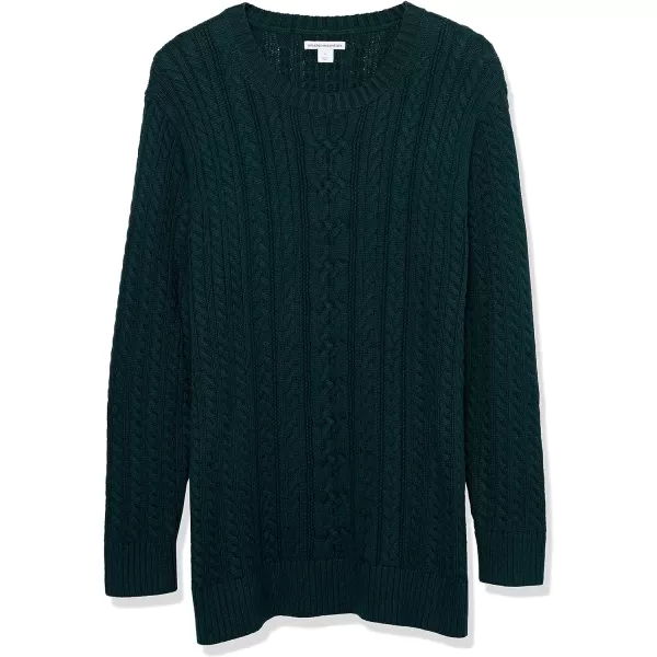 Amazon Essentials Womens Fisherman Cable LongSleeve Crewneck Sweater Available in Plus SizeDeep Green