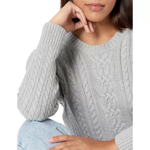 Amazon Essentials Womens Fisherman Cable LongSleeve Crewneck Sweater Available in Plus SizeLight Grey Heather