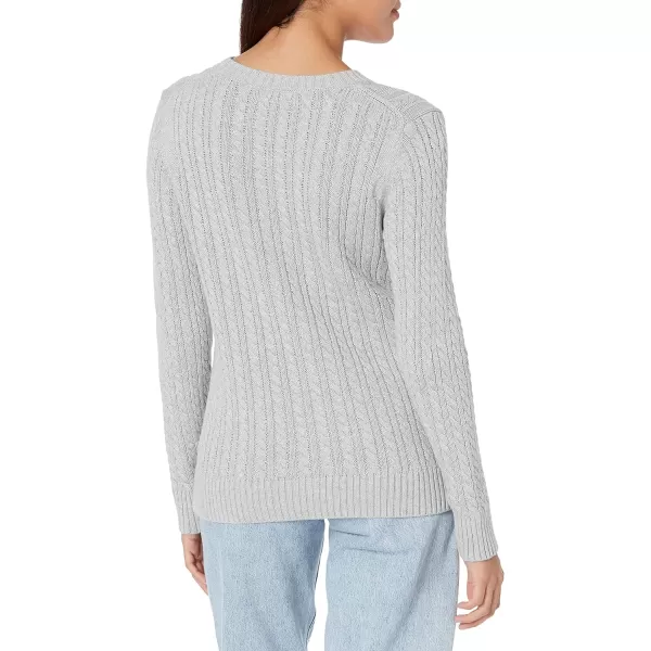 Amazon Essentials Womens Fisherman Cable LongSleeve Crewneck Sweater Available in Plus SizeLight Grey Heather