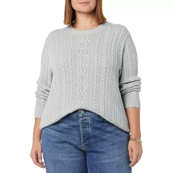 Amazon Essentials Womens Fisherman Cable LongSleeve Crewneck Sweater Available in Plus SizeLight Grey Heather