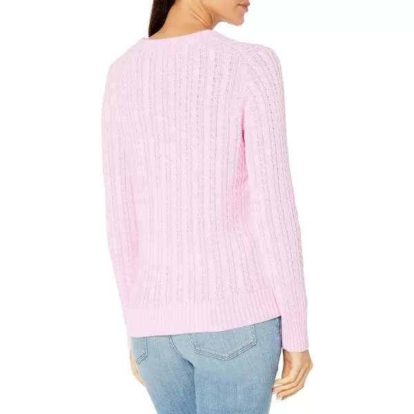 Amazon Essentials Womens Fisherman Cable LongSleeve Crewneck Sweater Available in Plus SizeLight Pink