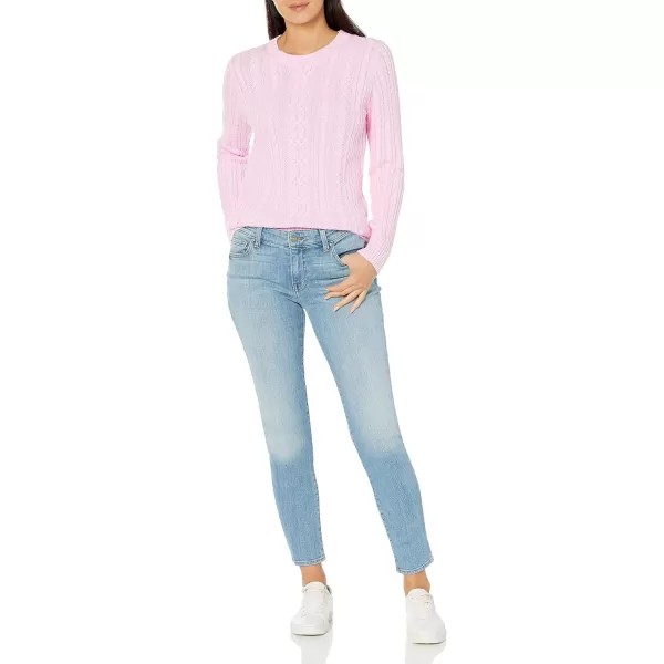 Amazon Essentials Womens Fisherman Cable LongSleeve Crewneck Sweater Available in Plus SizeLight Pink