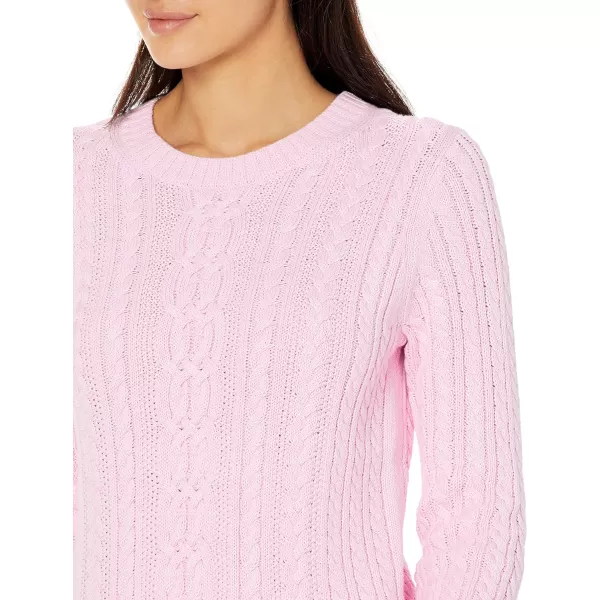 Amazon Essentials Womens Fisherman Cable LongSleeve Crewneck Sweater Available in Plus SizeLight Pink