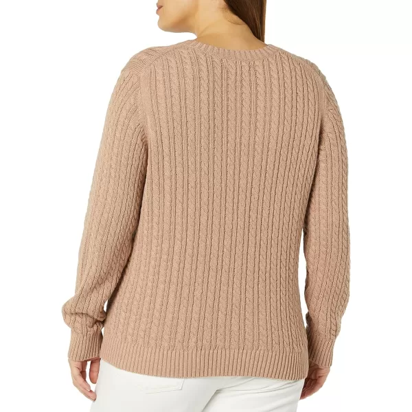 Amazon Essentials Womens Fisherman Cable LongSleeve Crewneck Sweater Available in Plus SizeTaupe Heather