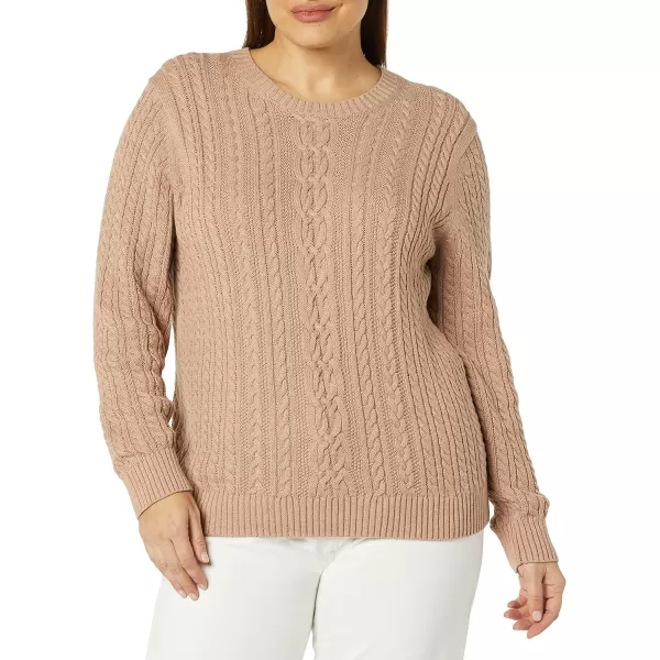 Amazon Essentials Womens Fisherman Cable LongSleeve Crewneck Sweater Available in Plus SizeTaupe Heather