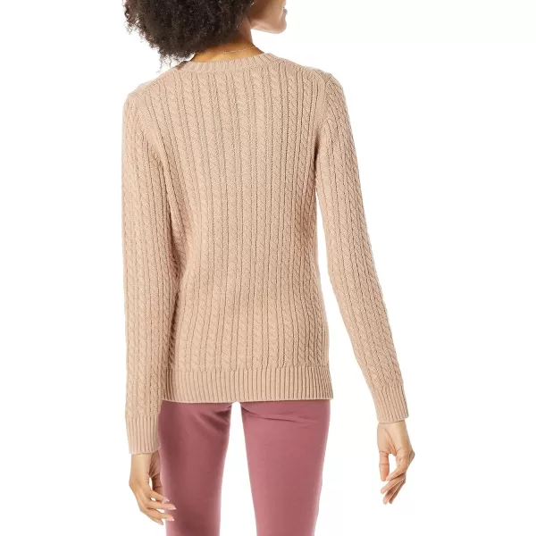 Amazon Essentials Womens Fisherman Cable LongSleeve Crewneck Sweater Available in Plus SizeTaupe Heather