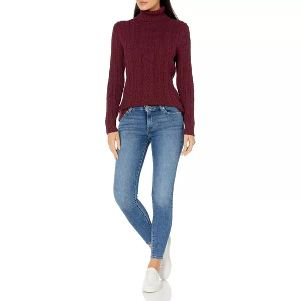 Amazon Essentials Womens Fisherman Cable Turtleneck Sweater Available in Plus SizeBurgundy
