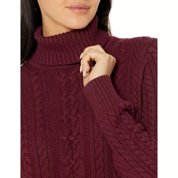 Amazon Essentials Womens Fisherman Cable Turtleneck Sweater Available in Plus SizeBurgundy