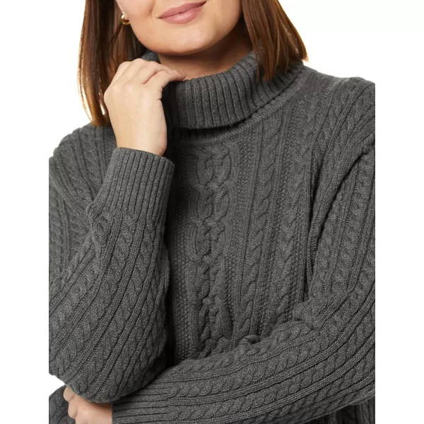 Amazon Essentials Womens Fisherman Cable Turtleneck Sweater Available in Plus SizeCharcoal Heather