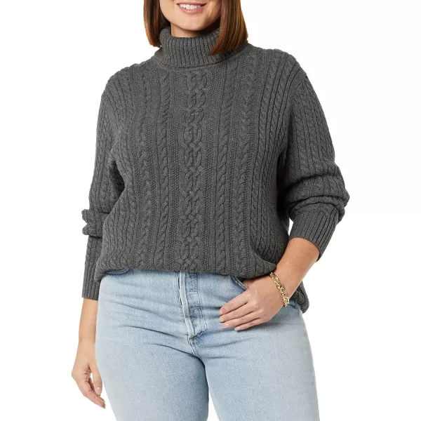 Amazon Essentials Womens Fisherman Cable Turtleneck Sweater Available in Plus SizeCharcoal Heather