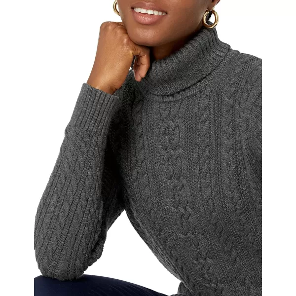 Amazon Essentials Womens Fisherman Cable Turtleneck Sweater Available in Plus SizeCharcoal Heather