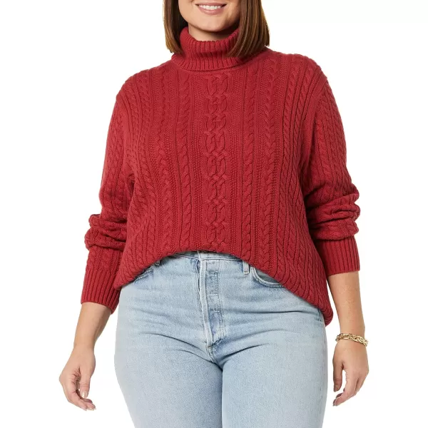 Amazon Essentials Womens Fisherman Cable Turtleneck Sweater Available in Plus SizeDark Red