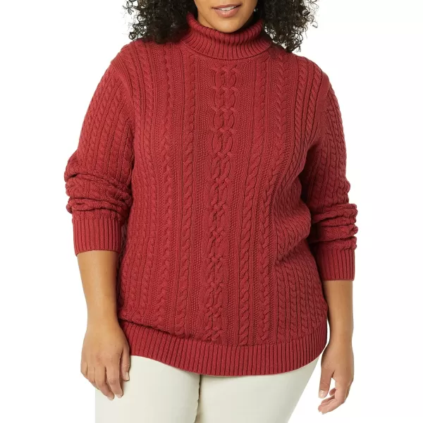 Amazon Essentials Womens Fisherman Cable Turtleneck Sweater Available in Plus SizeDark Red